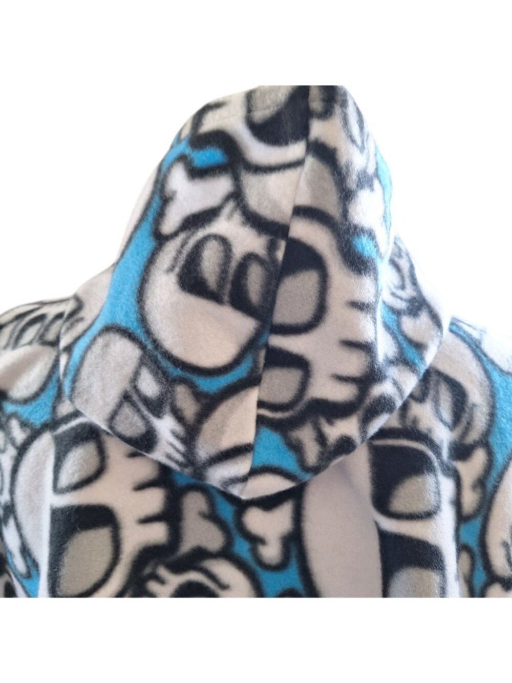 Fleece Handmade Kids  Skull Poncho W Pocket & Hood Car Seat Blue Black White - Picture 7 of 15
